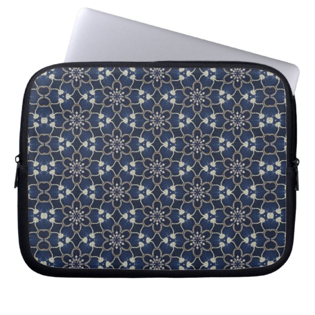 Capa Para Notebook Padrão de Flores Azul Meia-Noite (Frente)