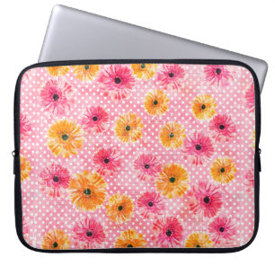 Capa Para Notebook Padrão de flores de cor d'água rosa e gerbera am