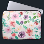 Capa Para Notebook Padrão de Flores de Cores d'Água Coloridas<br><div class="desc">Elegante,  a ilustração das aquarelas do padrão das flores coloridas modernas com monograma personalizado.</div>