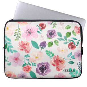 Capa Para Notebook Padrão de Flores de Cores d'Água Coloridas