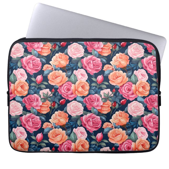 Capa Para Notebook Padrão de Flores de rosa florescente- 80037 (Frente)