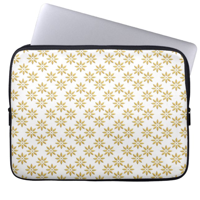 Capa Para Notebook Padrão de flores douradas elegantes, branco (Frente)