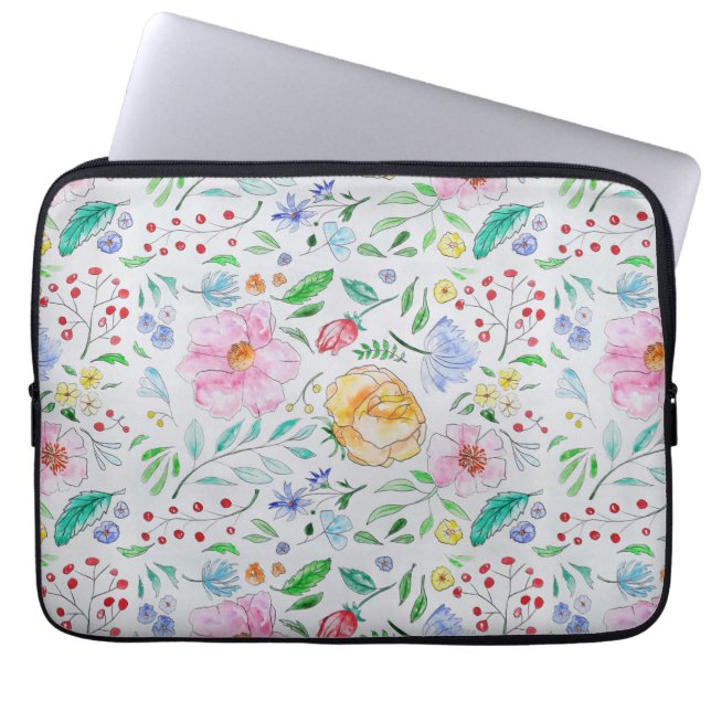 Capa Para Notebook Padrão de Flores e Botões de Aquarela Leve e Bonit (Frente)