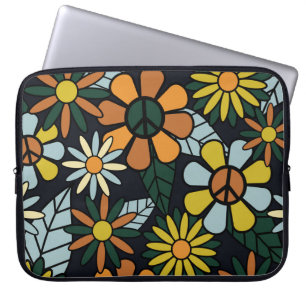 Capa Para Notebook Padrão de flores hippie retrô sem costura dos anos
