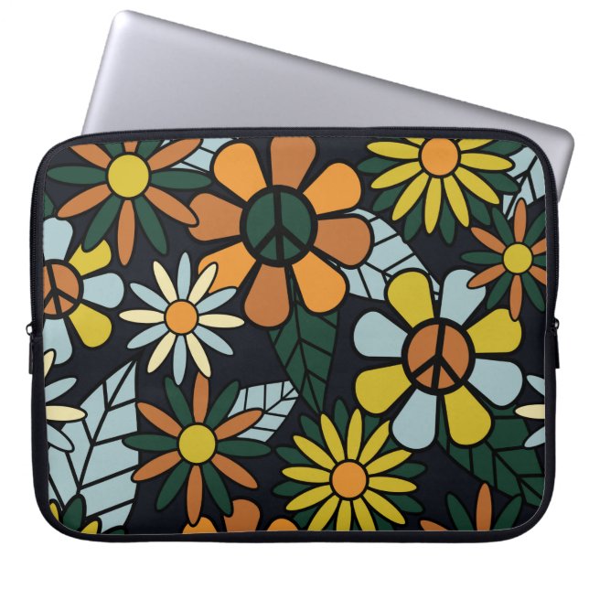 Capa Para Notebook Padrão de flores hippie retrô sem costura dos anos (Frente)