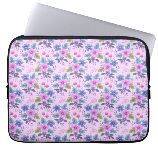 Capa Para Notebook Padrão de Flores Rosa Azul Violeta Floral-36841 (Frente)
