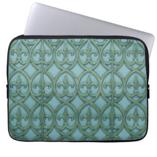 Capa Para Notebook Padrão De Fluer-De-lis Azul E Verde