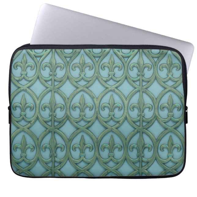 Capa Para Notebook Padrão De Fluer-De-lis Azul E Verde (Frente)