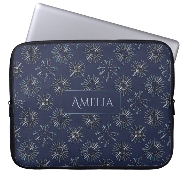 Capa Para Notebook Padrão de Fogos de Artifício Azul Ornamentado Pers (Frente)