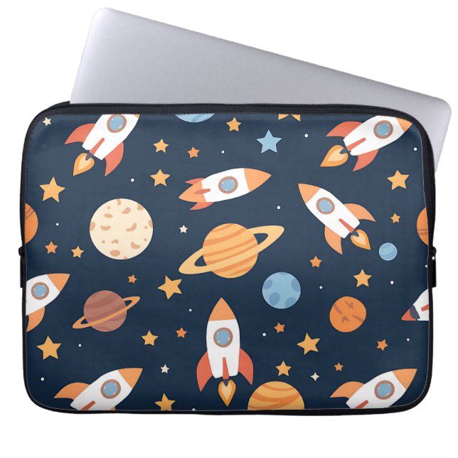 Capa Para Notebook Padrão de Foguetes Planetas Espaço Fofo (Frente)