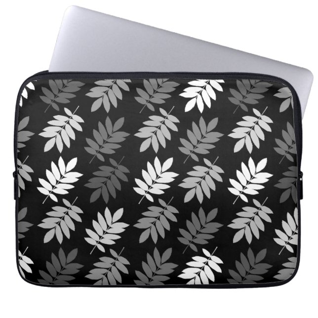 Capa Para Notebook Padrão de Folha de Idoso Preto Branco Cinza (Frente)