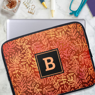 Capa Para Notebook Padrão de folha laranja monograma botânico moderno