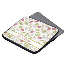 Capa Para Notebook Padrão de Folha Verde e Rosa Personalizado