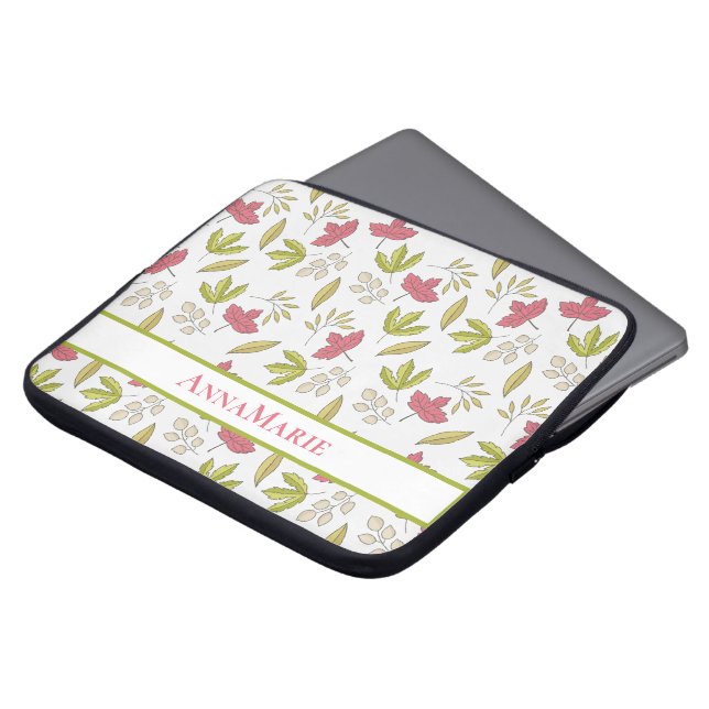 Capa Para Notebook Padrão de Folha Verde e Rosa Personalizado (Frente Topo)