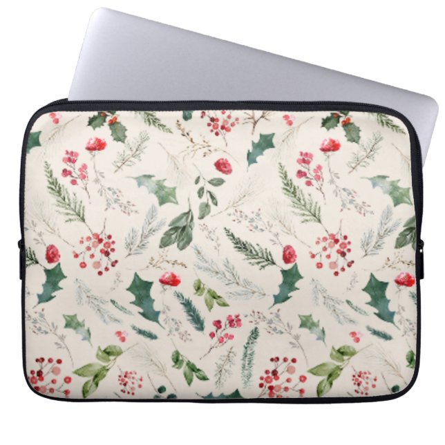 Capa Para Notebook Padrão de Folhagem Botânica Boho Beige Christmas (Frente)