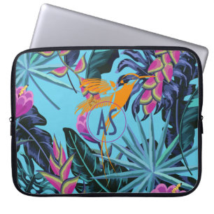 Capa Para Notebook Padrão de Folhagem Tropical Brilhante com Humming