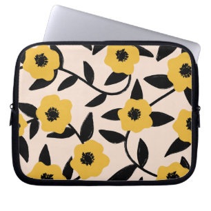 Capa Para Notebook Padrão de Folhas Amarelas Modernas Folhas Negras