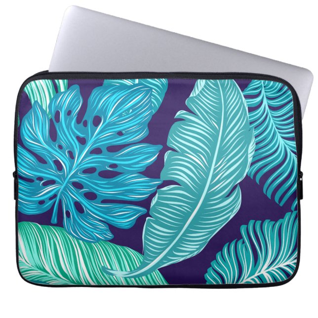 Capa Para Notebook Padrão de Folhas Azuis Verdes Tropicais (Frente)