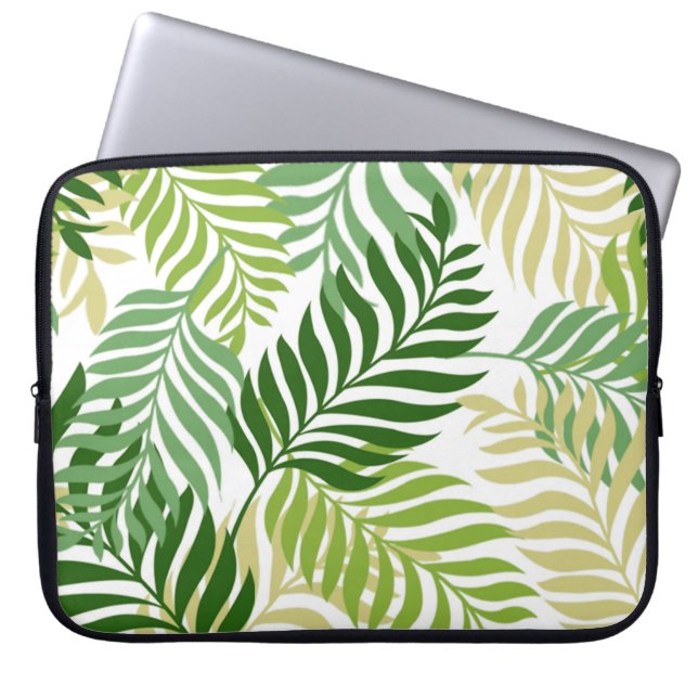 Capa Para Notebook Padrão de Folhas Botânicas em Branco (Frente)