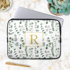 Capa Para Notebook Padrão de Folhas de Eucalipto Monograma
