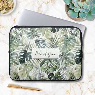 Capa Para Notebook Padrão de Folhas de Floresta Tropical Verde Aquare