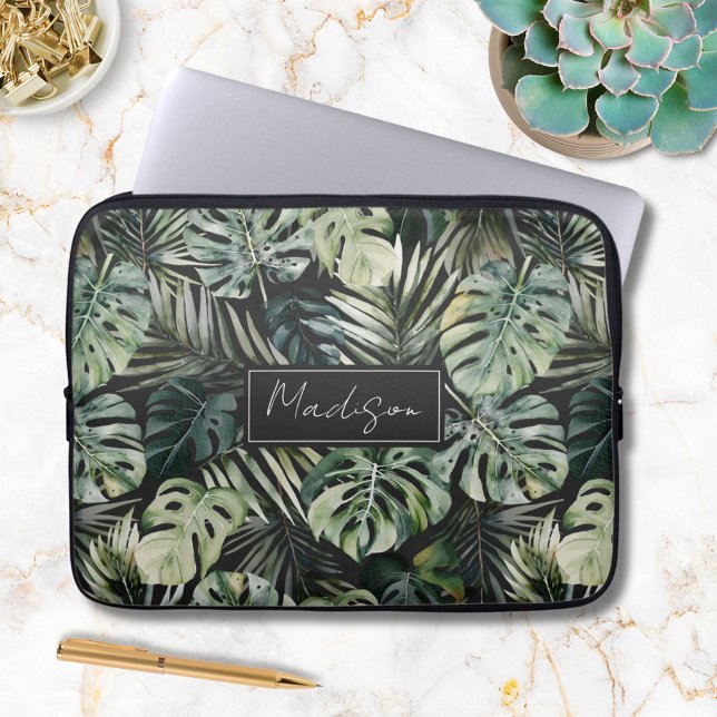 Capa Para Notebook Padrão de Folhas de Floresta Tropical Verde Aquare (In situ)