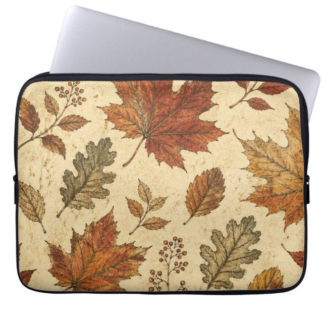 Capa Para Notebook Padrão de Folhas de Outono – Botânica Outonal Vint (Frente)