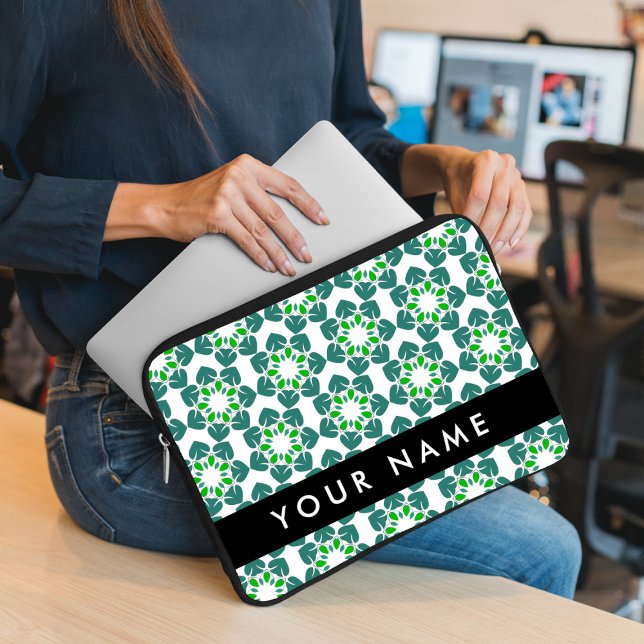 Capa Para Notebook Padrão de Folhas, Folhas Verdes, Seu Nome (Criador carregado)