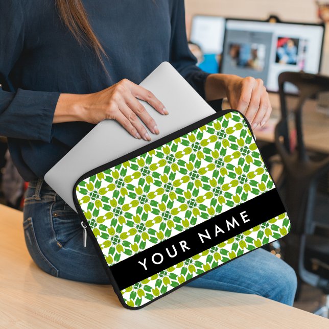 Capa Para Notebook Padrão de Folhas, Folhas Verdes, Seu Nome (Criador carregado)
