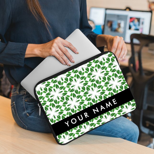 Capa Para Notebook Padrão de Folhas, Folhas Verdes, Seu Nome (Criador carregado)