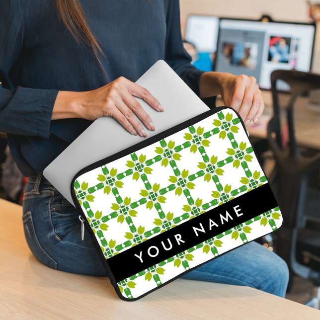 Capa Para Notebook Padrão de Folhas, Folhas Verdes, Seu Nome (Criador carregado)