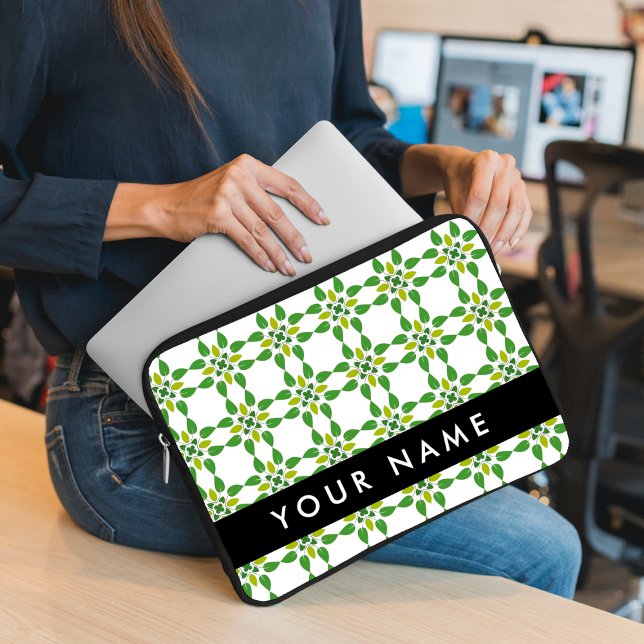 Capa Para Notebook Padrão de Folhas, Folhas Verdes, Seu Nome (Criador carregado)