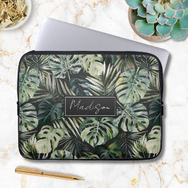 Capa Para Notebook Padrão de Folhas Tropicais Verde de Aquarela
