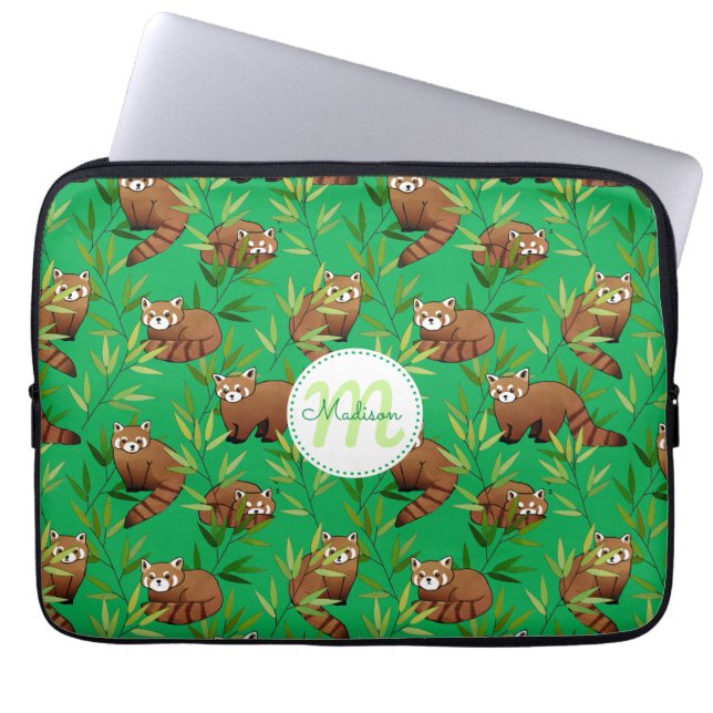Capa Para Notebook Padrão de Folhas Vermelhas e Bamboo (Frente)