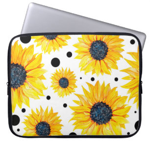Capa Para Notebook Padrão de fundo branco dos girassóis amarelos
