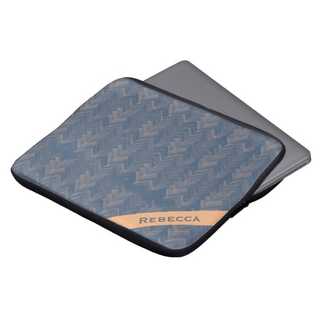 Capa Para Notebook Padrão De Garrafa De Herringbone Azul Pessoal (Frente Topo)