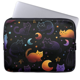 Capa Para Notebook Padrão de Gato Celestial Mágico com Luas