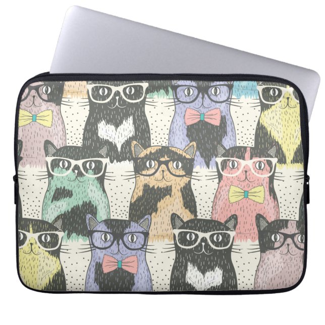Capa Para Notebook Padrão de Gatos de Hipster em Cute (Frente)