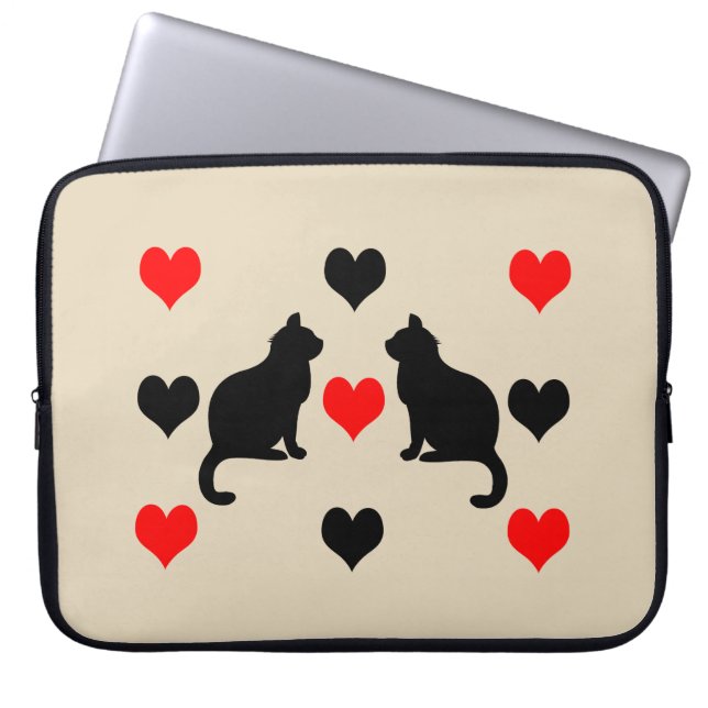 Capa Para Notebook Padrão de gatos e corações (Frente)