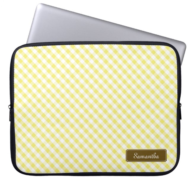 Capa Para Notebook Padrão de Gingham Amarelo de Pastel-Cute (Frente)