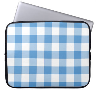 Capa Para Notebook Padrão de Gingham Branco e Azul Claro