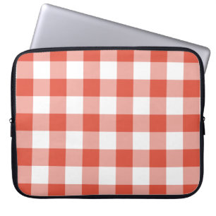 Capa Para Notebook Padrão de Gingham Branco e Laranja