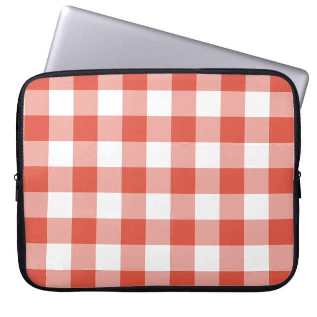 Capa Para Notebook Padrão de Gingham Branco e Laranja (Frente)