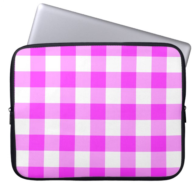 Capa Para Notebook Padrão de Gingham Cor-de-Rosa e Branco (Frente)