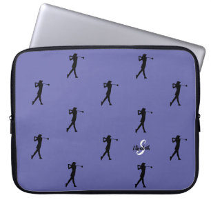 Capa Para Notebook Padrão de Golfista Dama Monograma Nome Azul Periwi