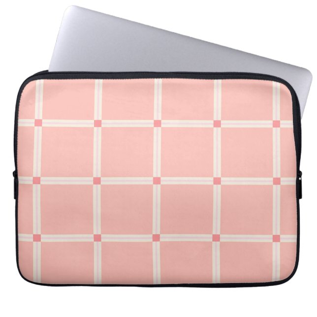 Capa Para Notebook Padrão de Grade Rosa Suave com Acento Coral (Frente)