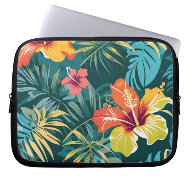Capa Para Notebook Padrão de Hibisco Havaiano na Selva (Frente)