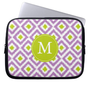 Capa Para Notebook Padrão de Ikat de Diamante Verde Roxo Monograma