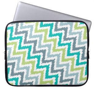 Capa Para Notebook Padrão de Ikat do Zigzag Diagonal Azul e Verde