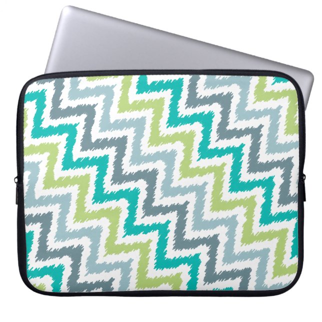 Capa Para Notebook Padrão de Ikat do Zigzag Diagonal Azul e Verde (Frente)